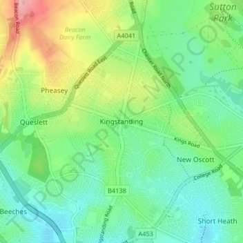 Kingstanding topographic map, elevation, terrain