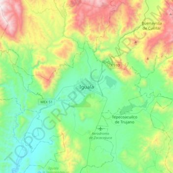 Iguala topographic map, elevation, terrain