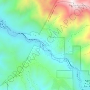 Big Sur topographic map, elevation, terrain