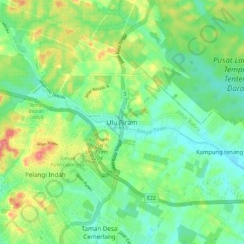 Ulu Tiram topographic map, elevation, terrain