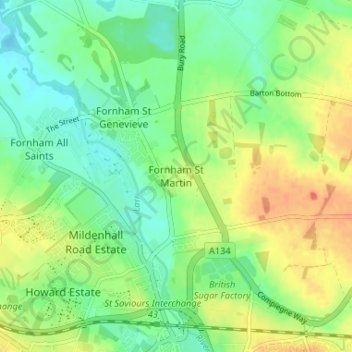 Fornham St Martin topographic map, elevation, terrain