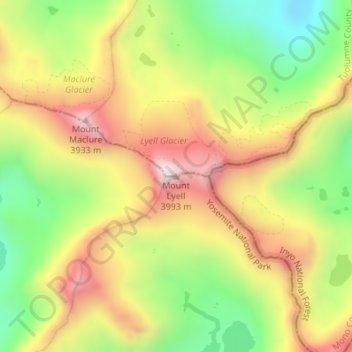 Mount Lyell topographic map, elevation, terrain