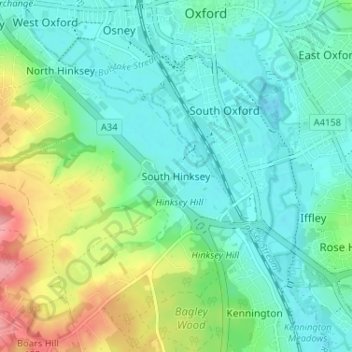 South Hinksey topographic map, elevation, terrain