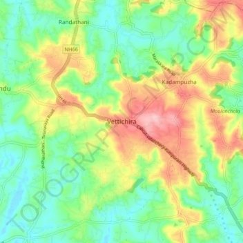 Vettichira topographic map, elevation, terrain