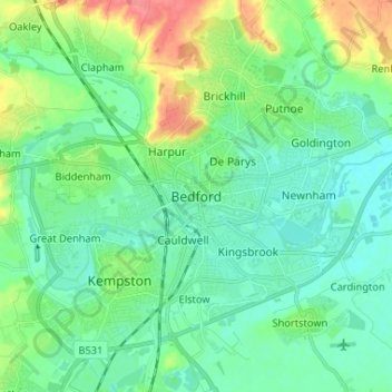 Bedford topographic map, elevation, terrain