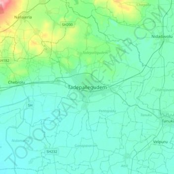 Tadepallegudem topographic map, elevation, terrain