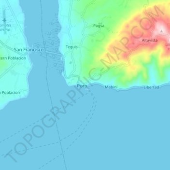 Poro topographic map, elevation, terrain