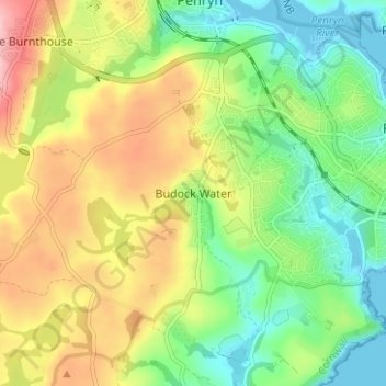 Budock Water topographic map, elevation, terrain