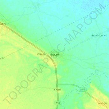 Burari topographic map, elevation, terrain