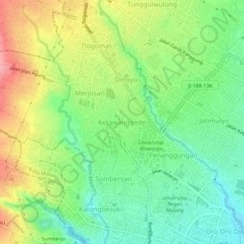 Ketawanggede topographic map, elevation, terrain
