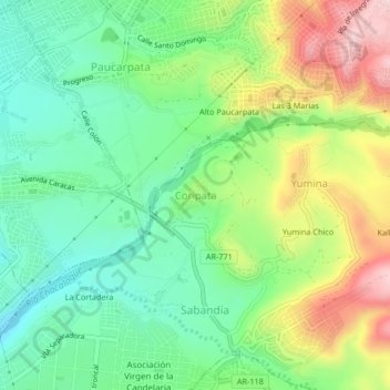 Coripata topographic map, elevation, terrain