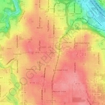 Uptown topographic map, elevation, terrain