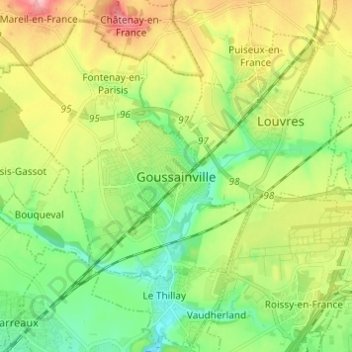 Goussainville topographic map, elevation, terrain