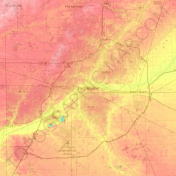 Fort Wayne topographic map, elevation, terrain