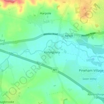 Kislingbury topographic map, elevation, terrain