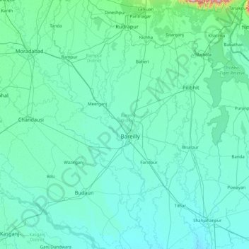 Bareilly topographic map, elevation, terrain