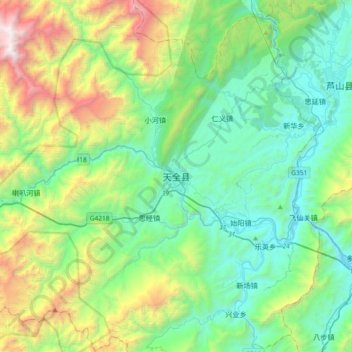 Tianquan topographic map, elevation, terrain