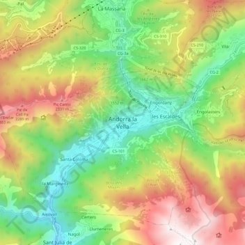 Andorre-la-Vieille topographic map, elevation, terrain