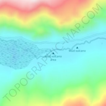 Mud volcano area topographic map, elevation, terrain