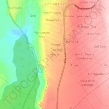 Ahero topographic map, elevation, terrain