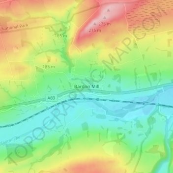 Bardon Mill topographic map, elevation, terrain