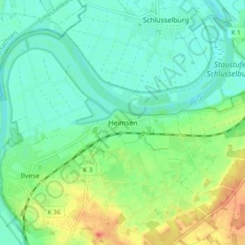 Heimsen topographic map, elevation, terrain