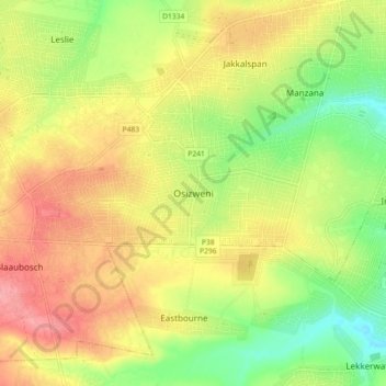 Osizweni topographic map, elevation, terrain