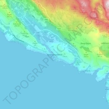 Novi Vinodolski topographic map, elevation, terrain