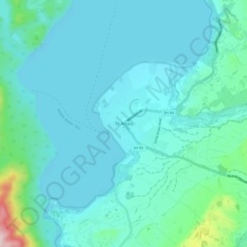 Te Anau topographic map, elevation, terrain