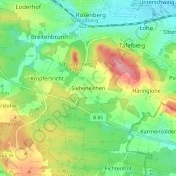 Siebeneichen topographic map, elevation, terrain