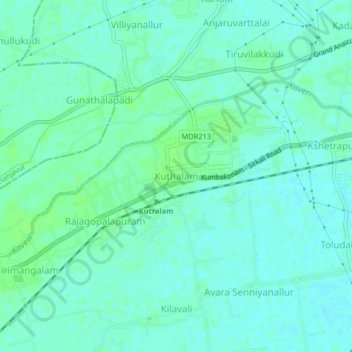 Kuthalam topographic map, elevation, terrain