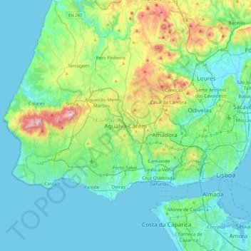 Agualva-Cacém topographic map, elevation, terrain