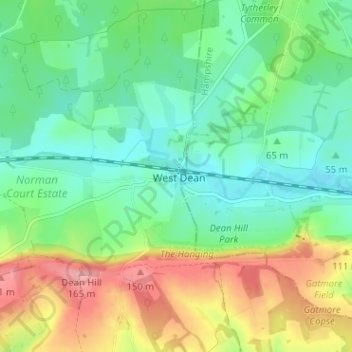 West Dean topographic map, elevation, terrain