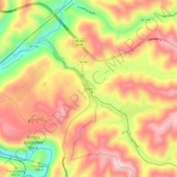 Breaks topographic map, elevation, terrain