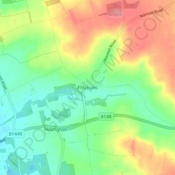 Flitcham topographic map, elevation, terrain