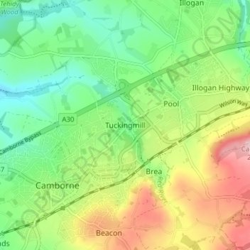 Tuckingmill topographic map, elevation, terrain