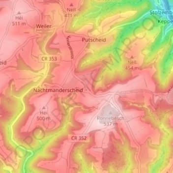 Poul topographic map, elevation, terrain