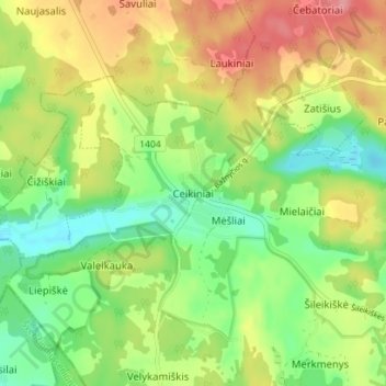 Ceikiniai topographic map, elevation, terrain