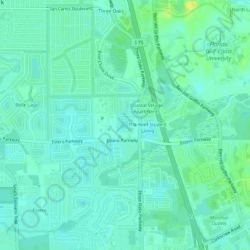 Estero Oaks topographic map, elevation, terrain