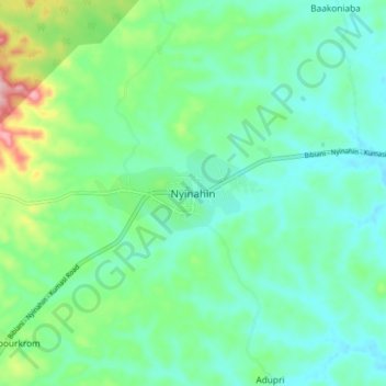 Nyinahin topographic map, elevation, terrain