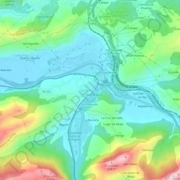 Soto de Ribera topographic map, elevation, terrain