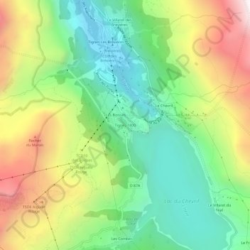 Tignes 1800 topographic map, elevation, terrain