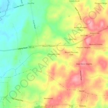 Pleasant Oaks topographic map, elevation, terrain