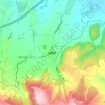 Corfe topographic map, elevation, terrain