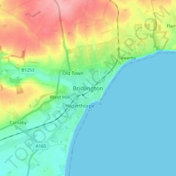 Bridlington topographic map, elevation, terrain