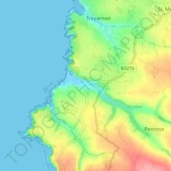 Porthcothan topographic map, elevation, terrain