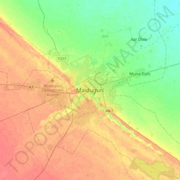 Maiduguri topographic map, elevation, terrain