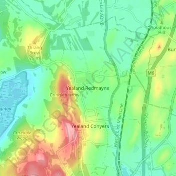 Yealand Redmayne topographic map, elevation, terrain