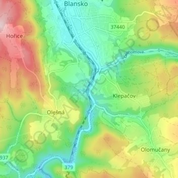 Klamovka topographic map, elevation, terrain