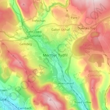 Merthyr Tydfil topographic map, elevation, terrain